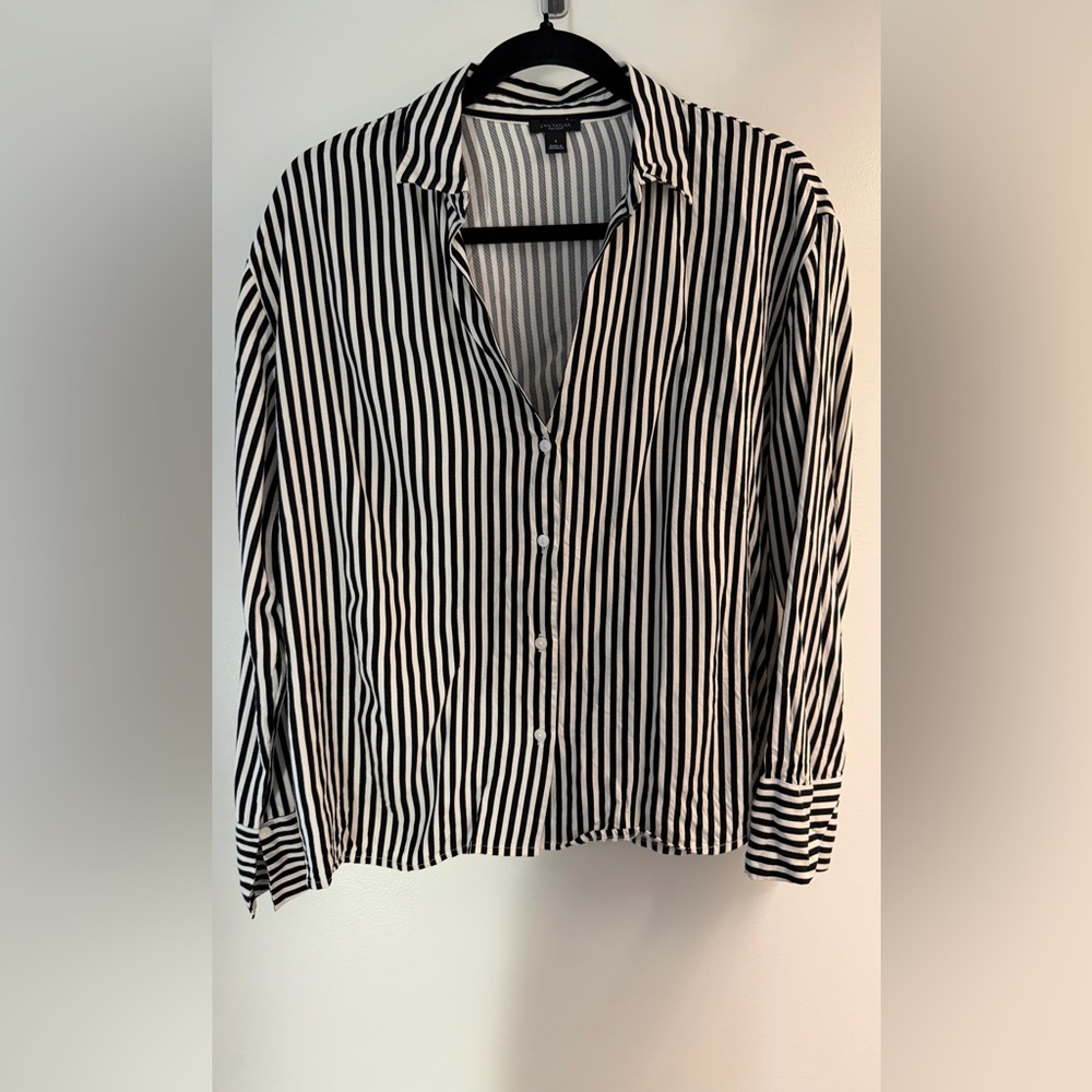 Ann Taylor Black and White Striped Blouse